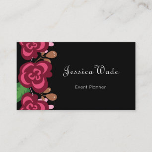 Cartão De Visita Preto floral personalizado moderno das rosas
