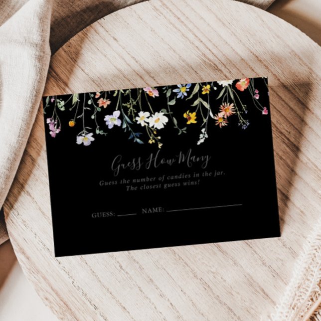 Cartão De Visita Preto Floral Selvagem Adivinha Quantas Cartas De J (Criador carregado)