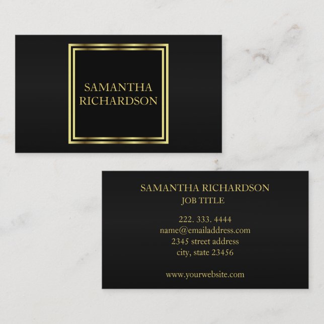 Cartão De Visita Preto Geométrico De Luxo E Profissional Dourado (Frente/Verso)