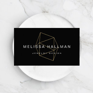 Cartão De Visita Preto geométrico moderno de pedra preciosa