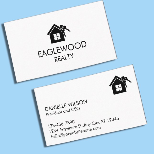 Cartão De Visita Preto Imobiliário Minimalista (Minimalist Real Estate Black White Business Card)