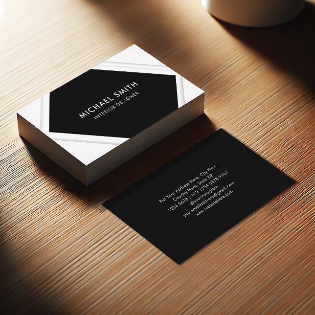 Cartão De Visita Preto Limpo e Branco | Quadro quadrado (Criador carregado)