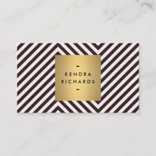 Cartão De Visita Preto Listra Rosa Dourado Minimalista Moderno
