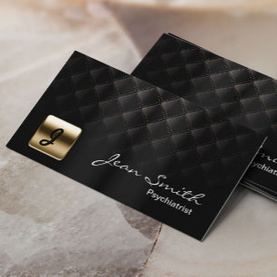 Cartão De Visita Preto luxuoso & ouro do psiquiatra