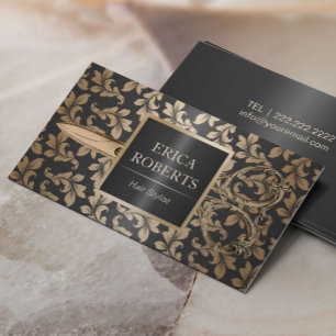 Cartão De Visita Preto luxuoso & ouro do salão de beleza do