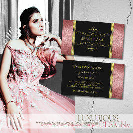 Cartão De Visita Preto Luxurioso e Dourado com Ornamentado brilhant