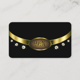 Cartão De Visita Preto Luxurioso e Dourado com Ouros Iniciais