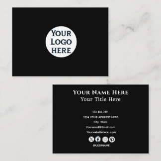 Cartão de Visita Preto Minimalista com Logotipo Pe