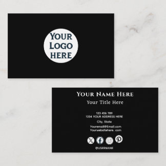 Cartão de Visita Preto Minimalista com Logotipo Pe
