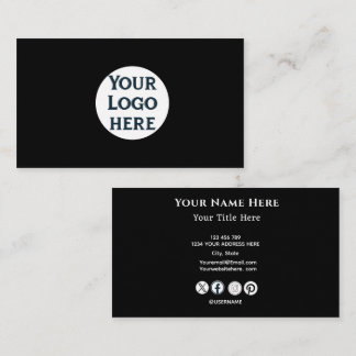 Cartão de Visita Preto Minimalista com Logotipo Pe