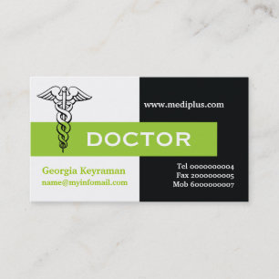 Cartão De Visita Preto minimalista do doutor do Caduceus, branco,