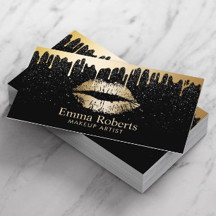 Cartão De Visita Preto moderno Dourado & ouro dos lábios Dourados