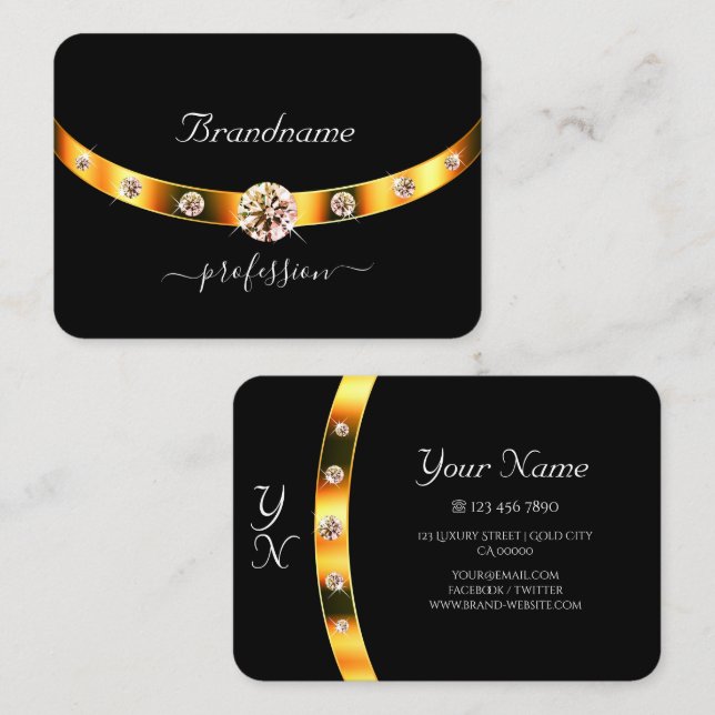 Cartão De Visita Preto Moderno e Dourado com as Sinais de Sinais In (Frente/Verso)