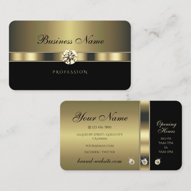 Cartão De Visita Preto Moderno e Dourado com Retassos Estimulantes (Frente/Verso)