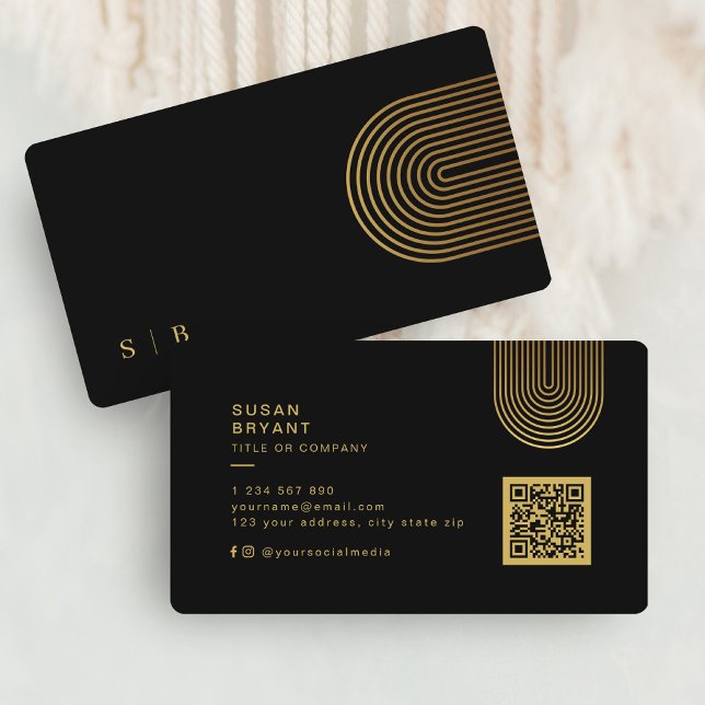 Cartão De Visita Preto moderno e elegante e profissional Dourado (Modern and Elegant Black and Gold Professional Business Card)