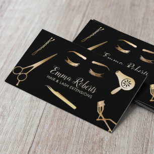 Cartão De Visita Preto moderno & ouro das extensões do cabelo & do