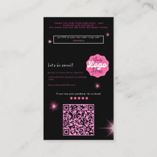 Cartão De Visita Preto obrigado de pedidos cintilantes cor-de-rosa