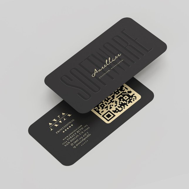 Cartão De Visita Preto para desenvolvedor de Engenheiro de software (Modern Monogram Software Engineer Developer Black Business Card
)