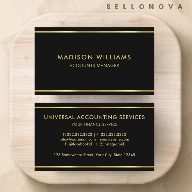 Cartão De Visita Preto Personalizado e Profissional Premium Dourado (Custom Black and Gold Premium Professional Business Card)