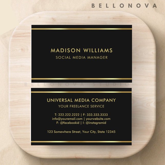 Cartão De Visita Preto Personalizado e Profissional Premium Dourado (Custom Black and Gold Premium Professional Business Card)