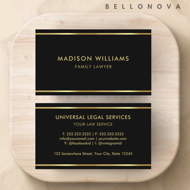 Cartão De Visita Preto Personalizado e Profissional Premium Dourado (Custom Black and Gold Premium Professional Business Card)