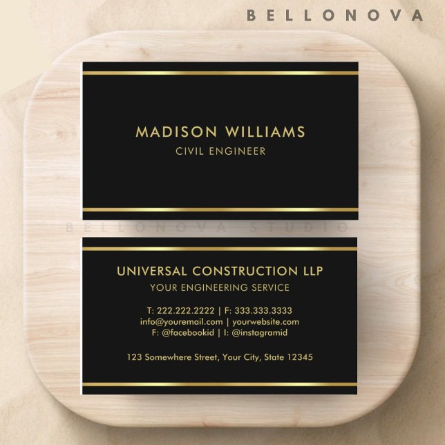 Cartão De Visita Preto Personalizado e Profissional Premium Dourado (Custom Black and Gold Premium Professional Business Card)
