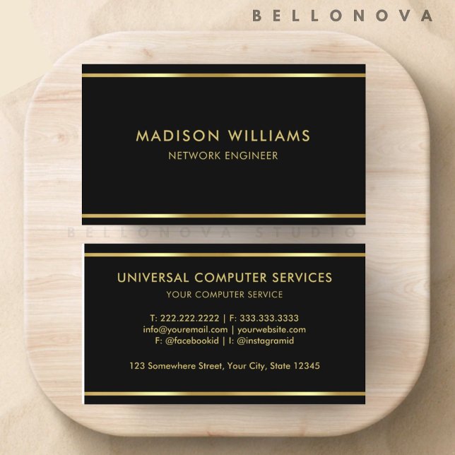 Cartão De Visita Preto Personalizado e Profissional Premium Dourado (Custom Black and Gold Premium Professional Business Card)