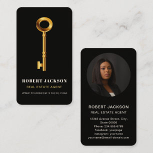 Cartão De Visita Preto Personalizado + Realtors-chave de Ouro Luxur