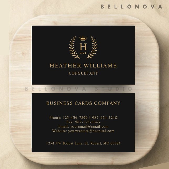 Cartão De Visita Preto Personalizável E Profissional Dourado (Customizable Black And Gold Professional Business Card)