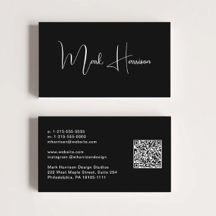 Cartão de Visita Preto Profissional QR Code Modern