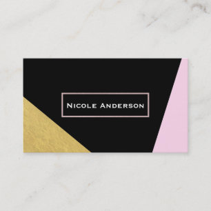 Cartão De Visita Preto Rosa & Dourado Moderno Chic Trendy