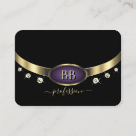 Cartão De Visita Preto Roxo Elegante Dourado com Ouros Iniciais