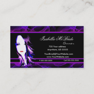 Cartão de visita preto & roxo mau do cabeleireiro