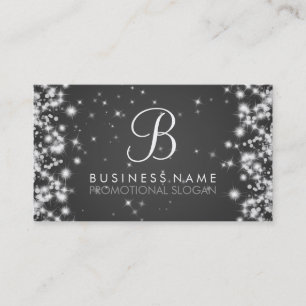 Cartão De Visita Preto simples do monograma da faísca