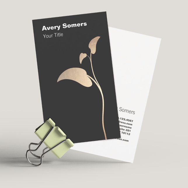 Cartão de visita preto simples folha e Dourado ele (Criador carregado)