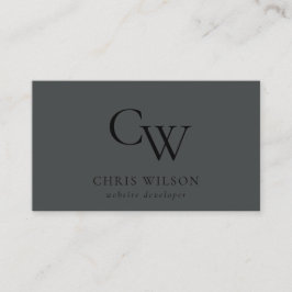 Cartão De Visita Preto Simples Mínimo no Monograma Preto Inicial