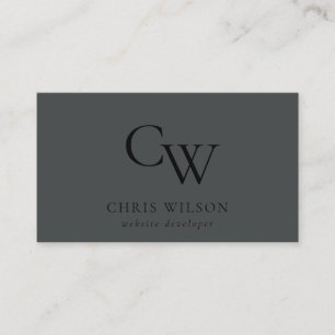 Cartão De Visita Preto Simples Mínimo no Monograma Preto Inicial