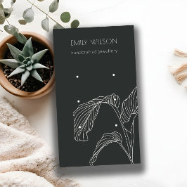 Cartão De Visita Preto White Palm Leafy Sketch 3 Earração