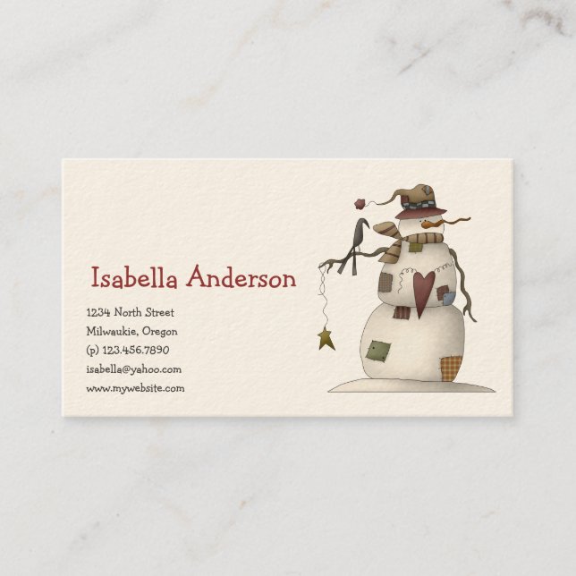 Cartão De Visita Primeiro Frost · Boneco de neve & corvo (Frente)