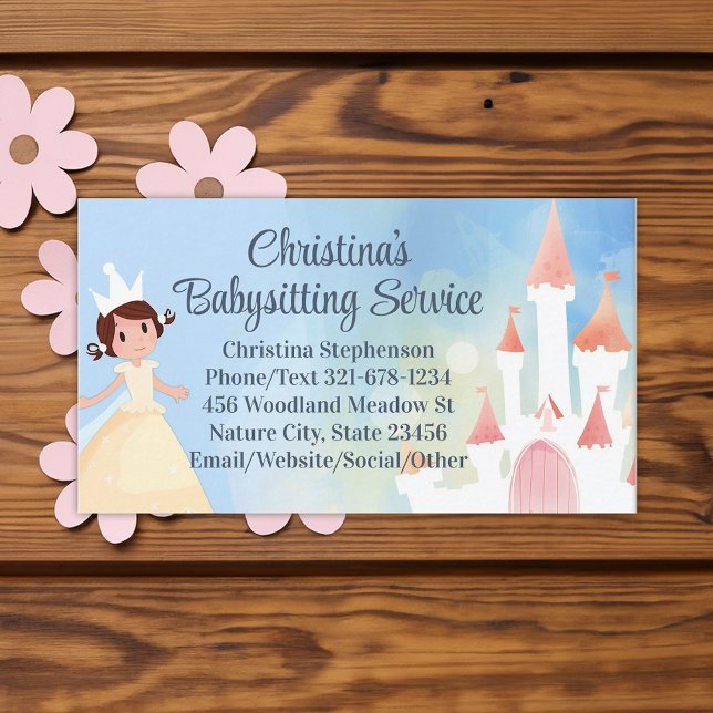 Cartão De Visita Princesa Castle Babysitter Daycare Childrens Party (princess party babysitting daycare business card)