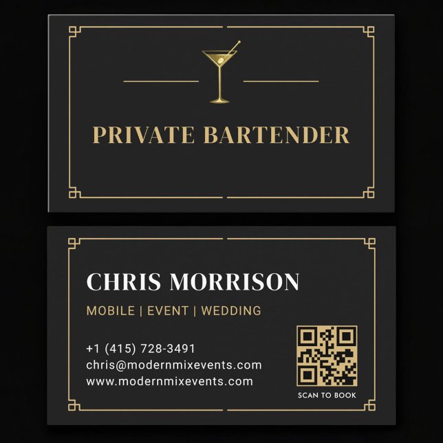 Cartão De Visita Private Bartender QR Code Professional (Criador carregado)