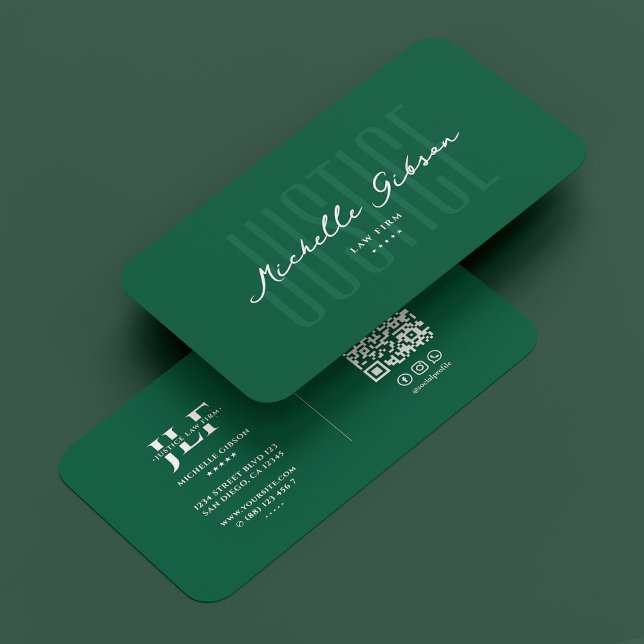 Cartão De Visita Procurador-Geral da Justiça, Hunter Green (Minimal Justice Law Firm Attorney Hunter Green Business Card
)
