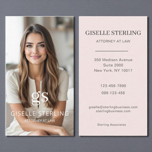 Cartão De Visita Procurador-Geral da Lei Blush Pink Photo Professio (Criador carregado)