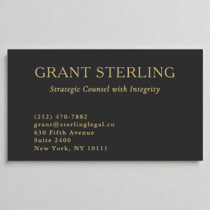 Cartão De Visita Procurador-Geral da Lei Dourada Mínima Preta