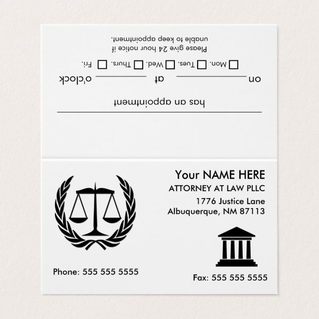 Cartão De Visita Procurador na Lei de Nomeação Branca (Exterior Desdobrado)