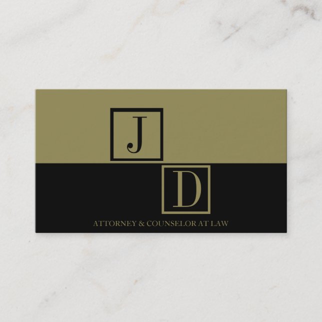 Cartão De Visita Procurador Preto/Monograma Dividido Dourado (Frente)