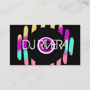 Cartão De Visita Produtor de Música de Negócios de DJ Neon e Preto