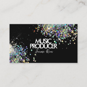 Cartão De Visita Produtor de Música Holográfico Falso Preto