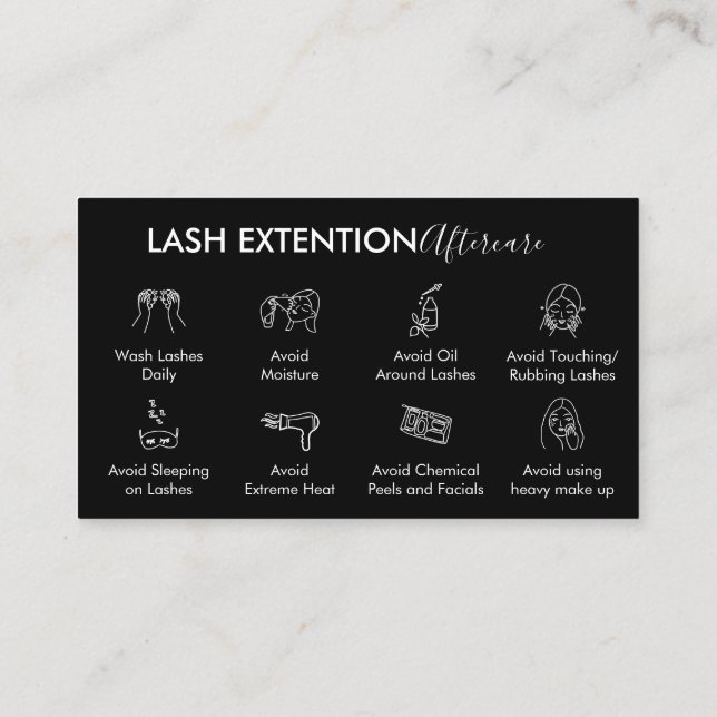Cartão De Visita Produtos de Extensão Eyelash Preto Após Cuidados (Verso)