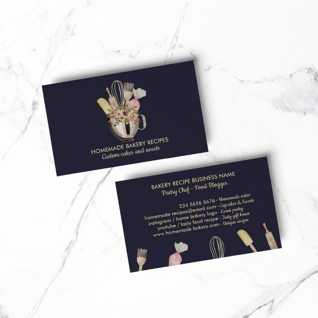 Cartão De Visita Produtos de pastelaria de marinho (Navy Bakery pastry hand tools cook chef Business Card)